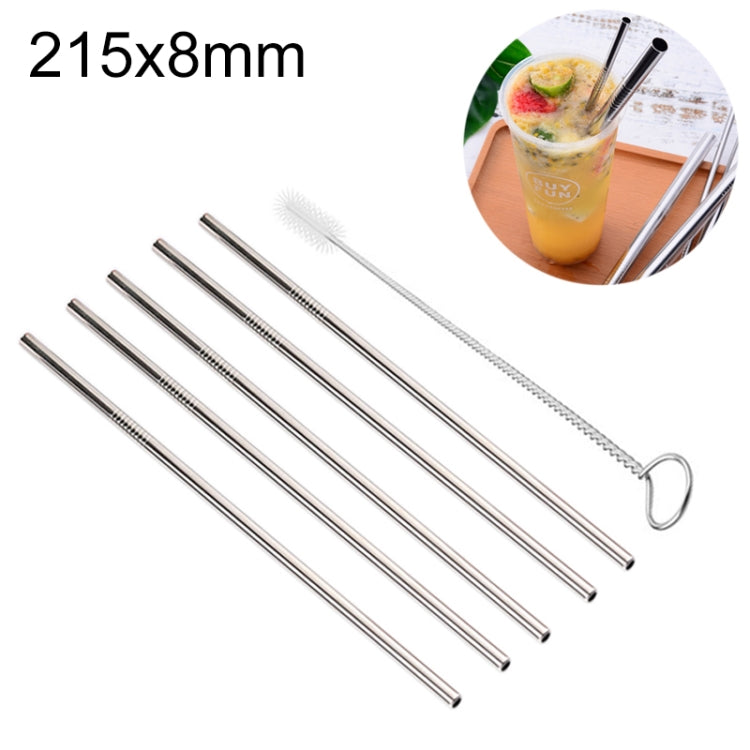 5pcs Reusable Stainless Steel Straight Drinking Straw + Cleaner Brush Set Kit, 215*8mm, 215*8mm (Straight)
