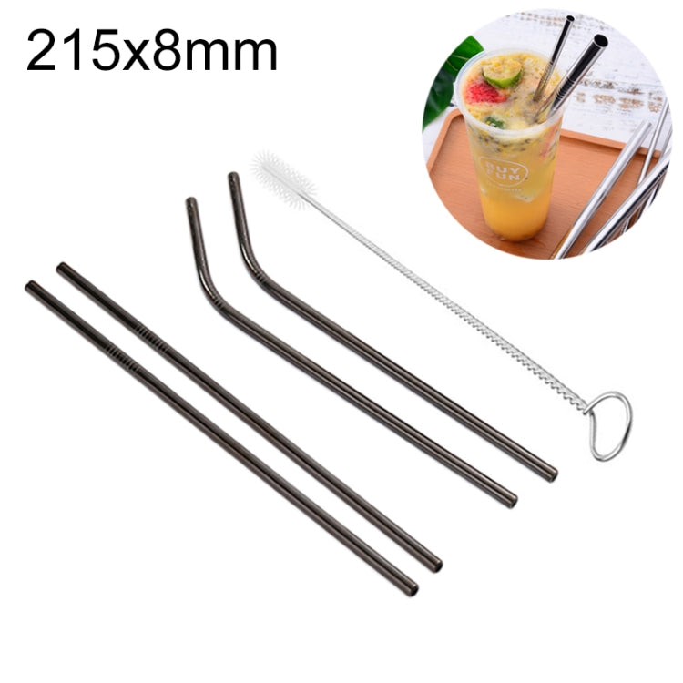4pcs Reusable Stainless Steel Drinking Straw + Cleaner Brush Set Kit, 215*8mm, 215*8mm (Combination)