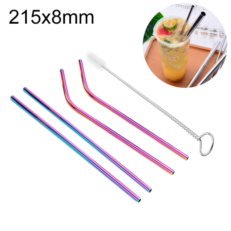 4pcs Reusable Stainless Steel Drinking Straw + Cleaner Brush Set Kit, 215*8mm, 215*8mm (Combination)