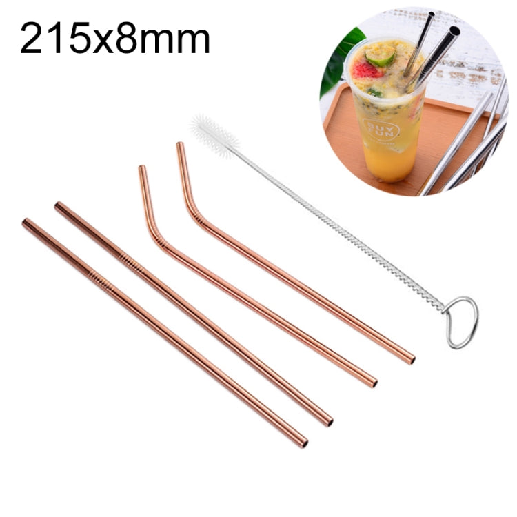 4pcs Reusable Stainless Steel Drinking Straw + Cleaner Brush Set Kit, 215*8mm, 215*8mm (Combination)