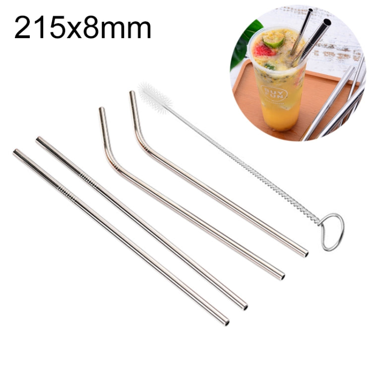 4pcs Reusable Stainless Steel Drinking Straw + Cleaner Brush Set Kit, 215*8mm, 215*8mm (Combination)