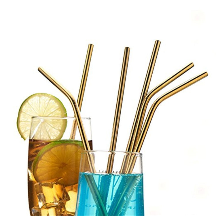 5pcs Reusable Stainless Steel Bent Drinking Straw + Cleaner Brush Set Kit, 266*6mm, 266*6mm (Bent)