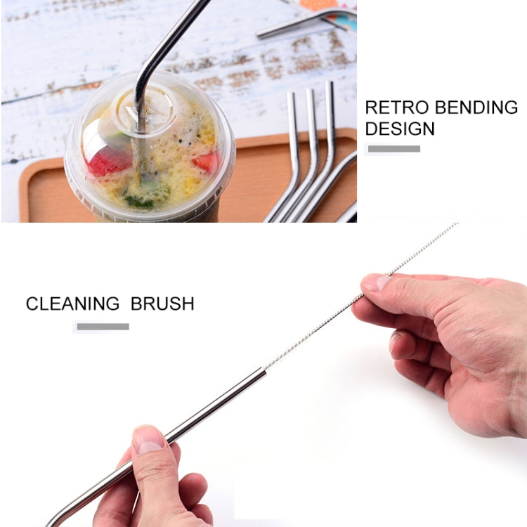 5pcs Reusable Stainless Steel Bent Drinking Straw + Cleaner Brush Set Kit, 266*6mm, 266*6mm (Bent)