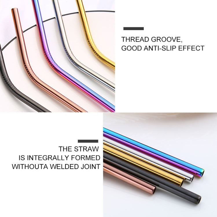5pcs Reusable Stainless Steel Bent Drinking Straw + Cleaner Brush Set Kit, 266*6mm, 266*6mm (Bent)
