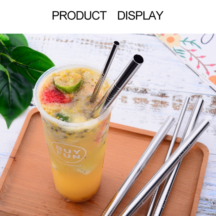 5pcs Reusable Stainless Steel Bent Drinking Straw + Cleaner Brush Set Kit, 266*6mm, 266*6mm (Bent)