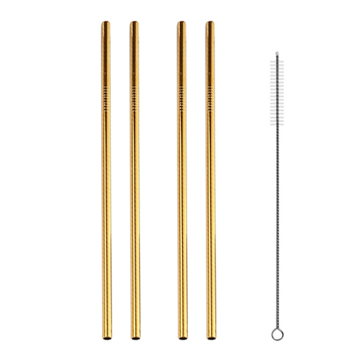 5pcs Reusable Stainless Steel Straight Drinking Straw + Cleaner Brush Set Kit, 266*6mm, 266*6mm (Straight)