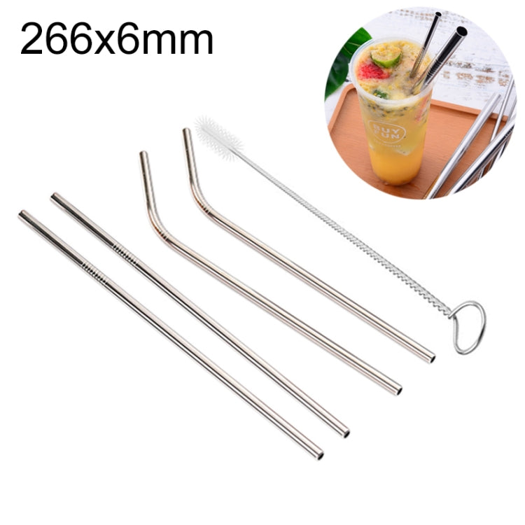 4pcs Reusable Stainless Steel Drinking Straw + Cleaner Brush Set Kit, 266*6mm, 266*6mm (Combination)