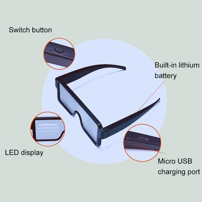 نظارات إضاءة LED للنادي الليلي والبار والديسكو والحفلات والمهرجانات مزودة بشحن USB ونظارات فلاش ديناميكية