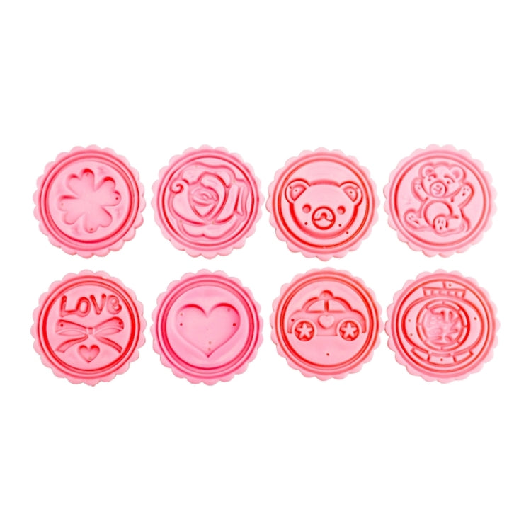 DIY Fondant Cake Mold Biscuit Cookie Cutters Baking Tools with 8 PCS Round Cartoon Patterns, 8 PCS Round Cartoon Patterns(Pink)