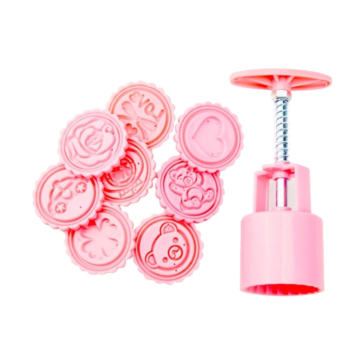 DIY Fondant Cake Mold Biscuit Cookie Cutters Baking Tools with 8 PCS Round Cartoon Patterns, 8 PCS Round Cartoon Patterns(Pink)