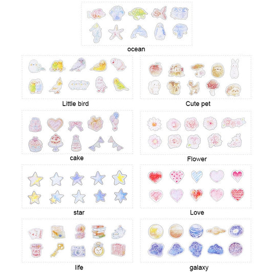 10 عبوات من ملصقات PVC الإبداعية المقاومة للماء، ألبوم يوميات DIY، ملصقات زخرفية بألوان مائية، توصيل عشوائي، ملصقات PVC