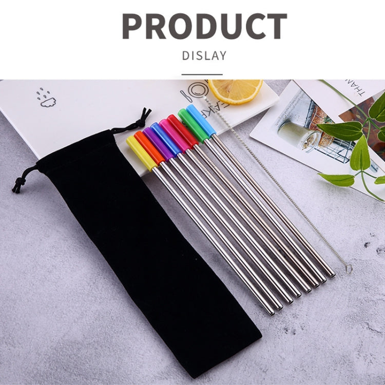 8 PCS Reusable Silicone Tips Stainless Steel Drinking Straws + 2 PCS Cleaner Brushes Set Kit with Cashmere Bag, 266*6mm, 266*6mm