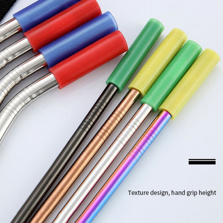 8 PCS Reusable Silicone Tips Stainless Steel Drinking Straws + 2 PCS Cleaner Brushes Set Kit with Cashmere Bag, 266*6mm, 266*6mm