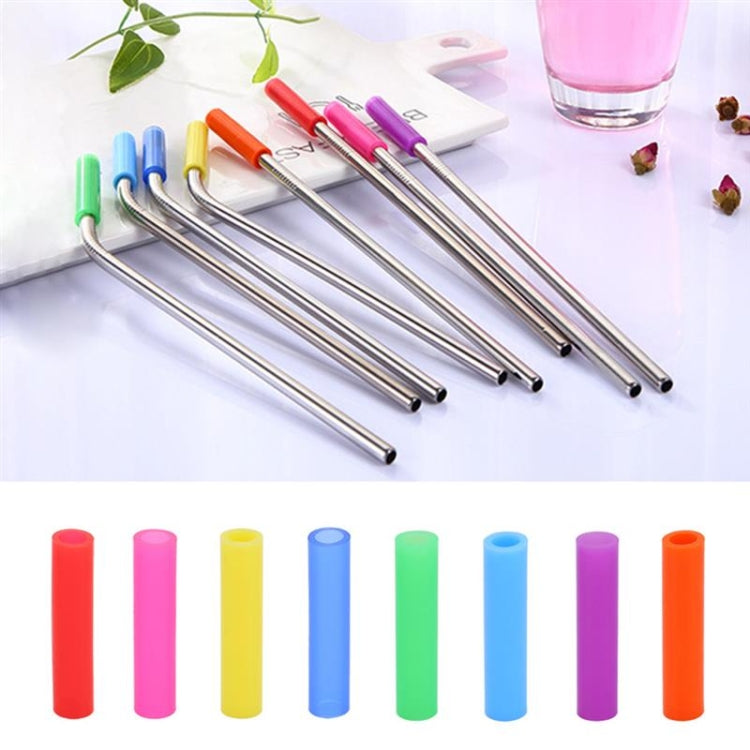 8 PCS Reusable Silicone Tips Stainless Steel Drinking Straws + 2 PCS Cleaner Brushes Set Kit with Cashmere Bag, 266*6mm, 266*6mm