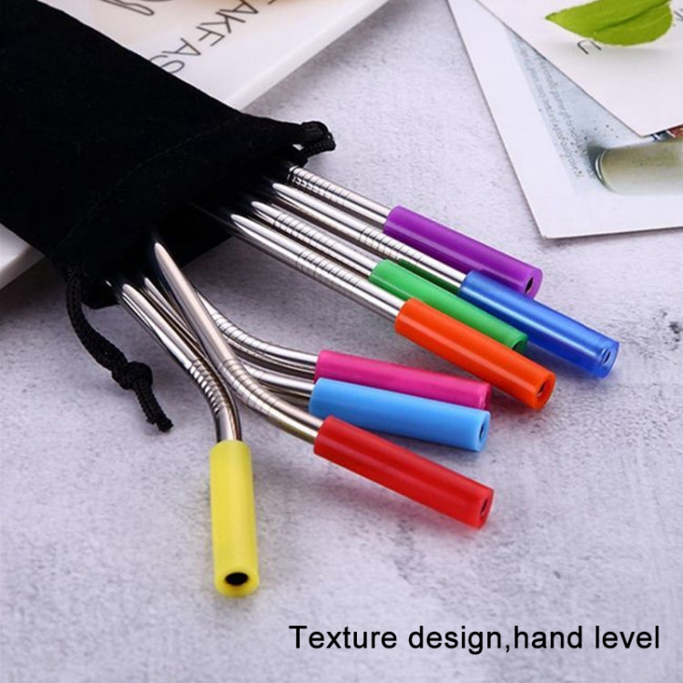 8 PCS Reusable Silicone Tips Stainless Steel Drinking Straws + 2 PCS Cleaner Brushes Set Kit with Cashmere Bag, 266*6mm, 266*6mm