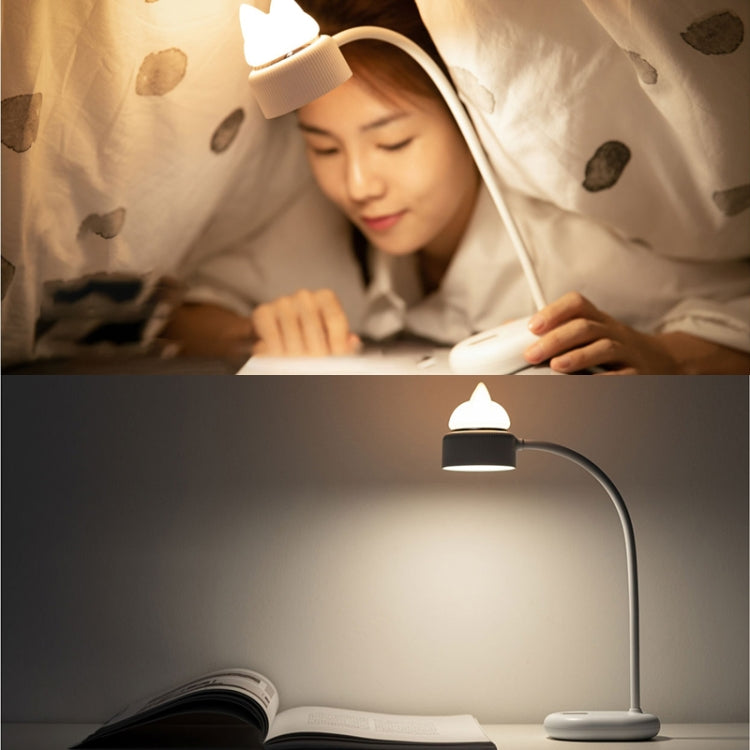 مصباح مكتب ليلي LED بتصميم مصدر ضوء مزدوج على شكل قطة، يدعم 3 مستويات للتحكم في السطوع