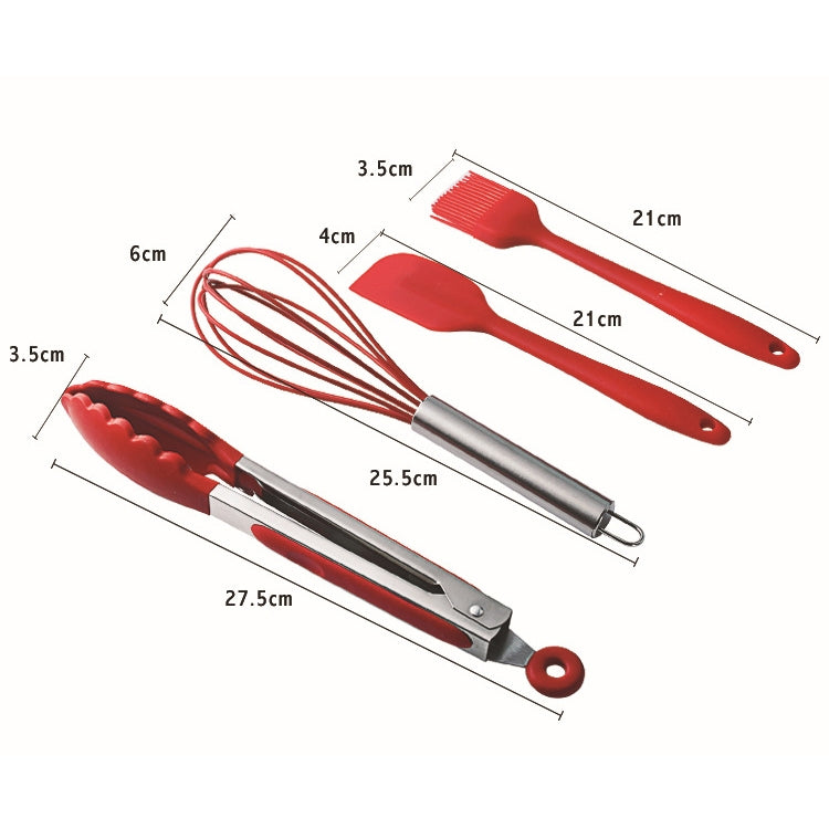 kn7050 10 in 1 Silicone Kitchen Tool Set, Red, Black, Green, Blue