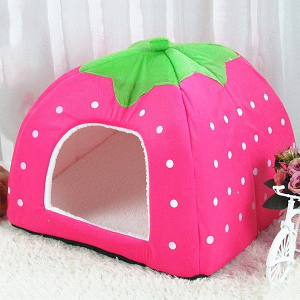 Strawberry Shaped Foldable Short Plush Pet House Nest, Size: S, Purple, Size S, Dark Blue, Size S, Red, Size S, Pink, Size S, Blue, Size S