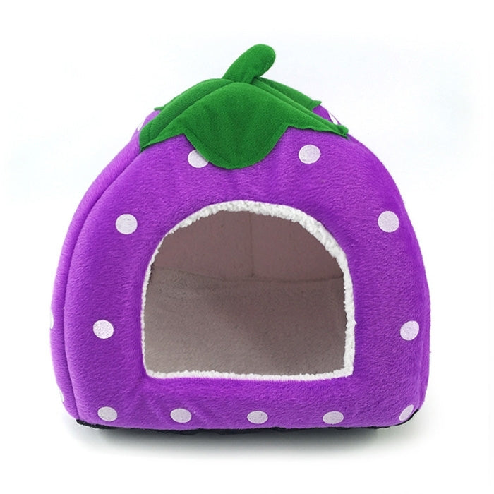 Strawberry Shaped Foldable Short Plush Pet House Nest, Size: S, Purple, Size S, Dark Blue, Size S, Red, Size S, Pink, Size S, Blue, Size S