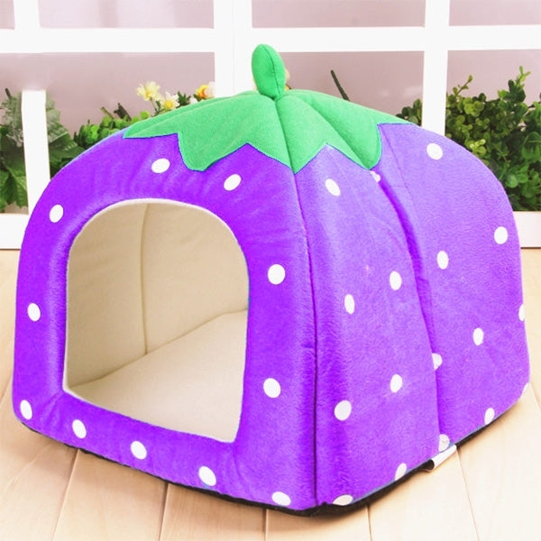 Strawberry Shaped Foldable Short Plush Pet House Nest, Size: S, Purple, Size S, Dark Blue, Size S, Red, Size S, Pink, Size S, Blue, Size S