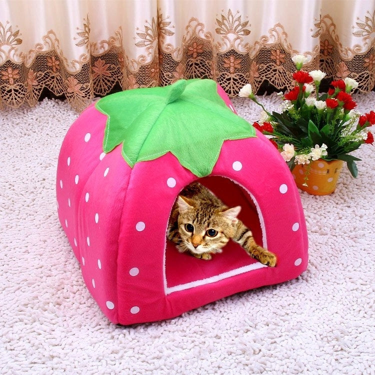 Strawberry Shaped Foldable Short Plush Pet House Nest, Size: S, Purple, Size S, Dark Blue, Size S, Red, Size S, Pink, Size S, Blue, Size S