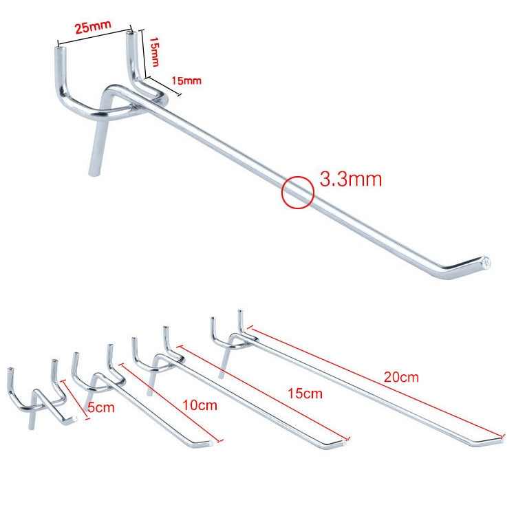 10pcs Supermarket Clothing Shop Pegboard Slat Wall Hook Shelf Hole Plate, Hole Pitch: 2.5cm, Length: 15cm, Wire Diameter: 3.3mm, Length: 15cm