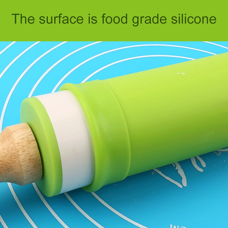 kn055 Solid Wooden Handle Silicone Rolling Pin Non-stick Food Dumpling Stick, Length: 38cm, Random Color Delivery, 38cm