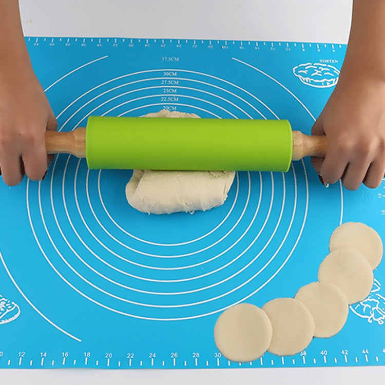 kn055 Solid Wooden Handle Silicone Rolling Pin Non-stick Food Dumpling Stick, Length: 38cm, Random Color Delivery, 38cm