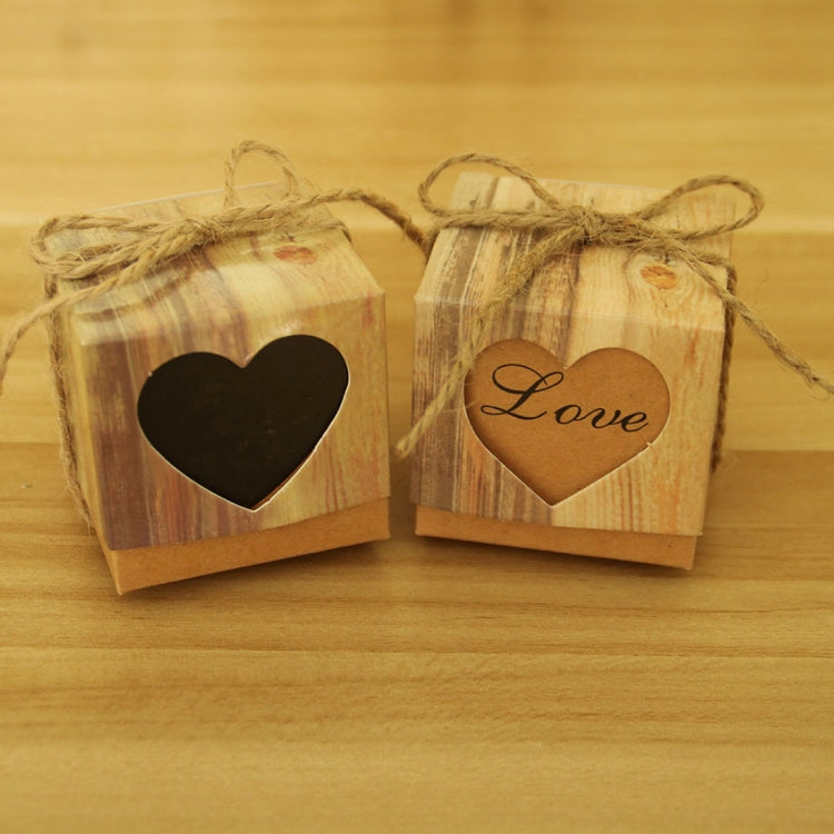 100 PCS Wedding Wood Grain Heart-shaped Pattern Hollowed-out Kraft Paper Sugar Box, Size: 5x5x5cm, LOVE Heart-shaped, Black Heart-shaped