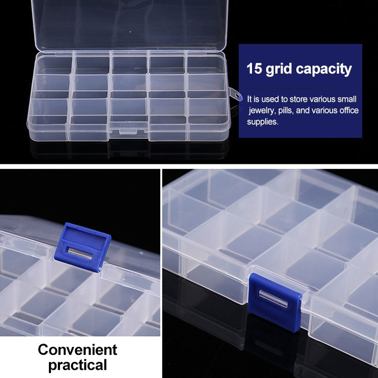 Removable Grid Plastic 15 Slots Box Organizer for Jewelry Earring Fishing Hook Small Accessories, 15 Slots (Purple+Blue), 15 Slots (Baby Blue+Blue), 15 Slots (White+Blue), 15 Slots (White+Pink)