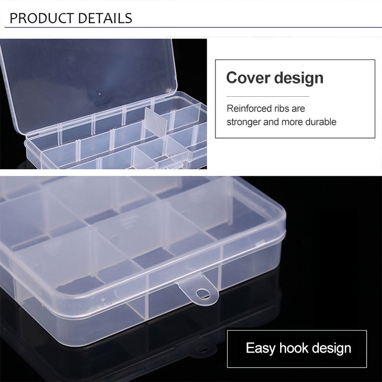 Removable Grid Plastic 15 Slots Box Organizer for Jewelry Earring Fishing Hook Small Accessories, 15 Slots (Purple+Blue), 15 Slots (Baby Blue+Blue), 15 Slots (White+Blue), 15 Slots (White+Pink)