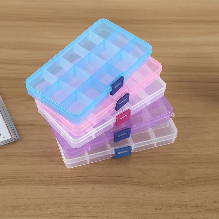 Removable Grid Plastic 15 Slots Box Organizer for Jewelry Earring Fishing Hook Small Accessories, 15 Slots (Purple+Blue), 15 Slots (Baby Blue+Blue), 15 Slots (White+Blue), 15 Slots (White+Pink)