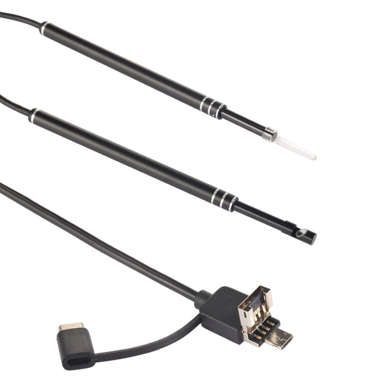 i96 3 in 1 USB Ear Scope Inspection HD 0.3MP Camera Visual Ear Spoon for OTG Android Phones & PC & MacBook, 1.85m Length Cable, 3 in 1 Black 0.3MP