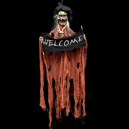 Halloween Hang Ghost Resin Electric Skull Bar Door Welcome Ghost Voice Skeleton Props Decorations, Electric Skull(Orange)