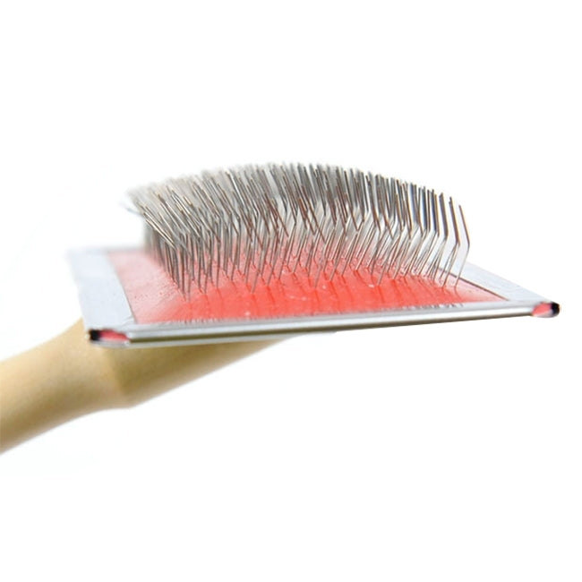 Soft Curve Needled Manual Bristles Grooming Cleaning Brush with Wood Handle for Pet, Size: L, Random Color Delivery, Size: L
