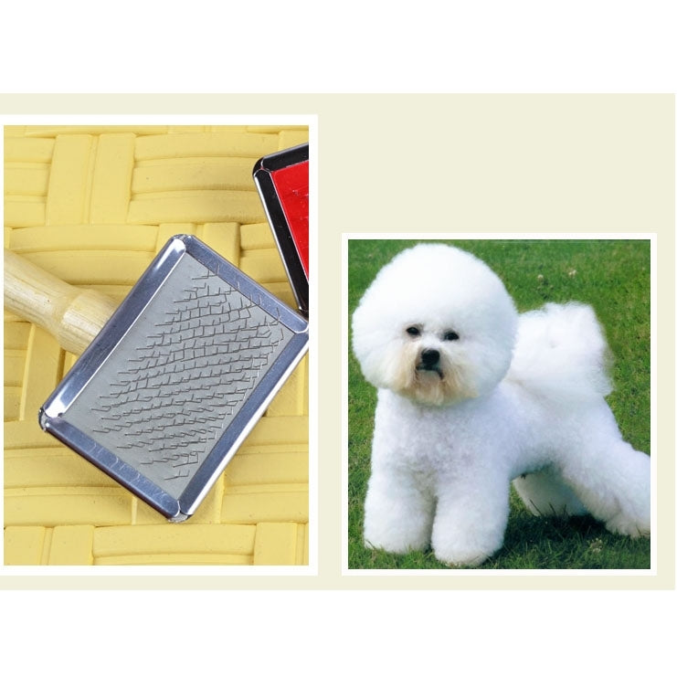 Soft Curve Needled Manual Bristles Grooming Cleaning Brush with Wood Handle for Pet, Size: L, Random Color Delivery, Size: L