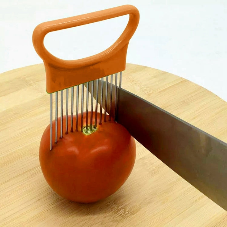 Stainless Steel Vegetable Onion Cutter Holder Meat Needle Kitchen Tools, Blue(1PC), Orange(1PC)