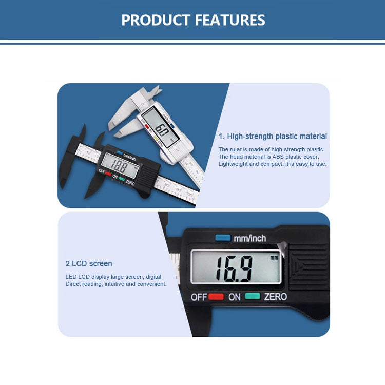 Plastic Fiber Digital Display Vernier Caliper, Measure Range: 100mm (4 inch), Plastic Box Packing, 4 inch Caliper