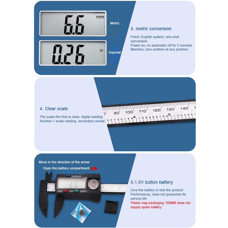 Plastic Fiber Digital Display Vernier Caliper, Measure Range: 100mm (4 inch), Plastic Box Packing, 4 inch Caliper