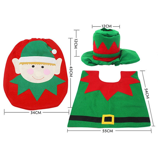 Fancy Christmas Decoration Happy Santa Elf Toilet Seat Cover Rug Bathroom Set