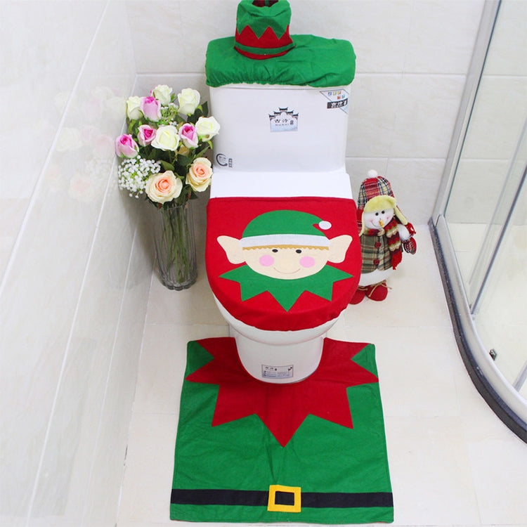 Fancy Christmas Decoration Happy Santa Elf Toilet Seat Cover Rug Bathroom Set