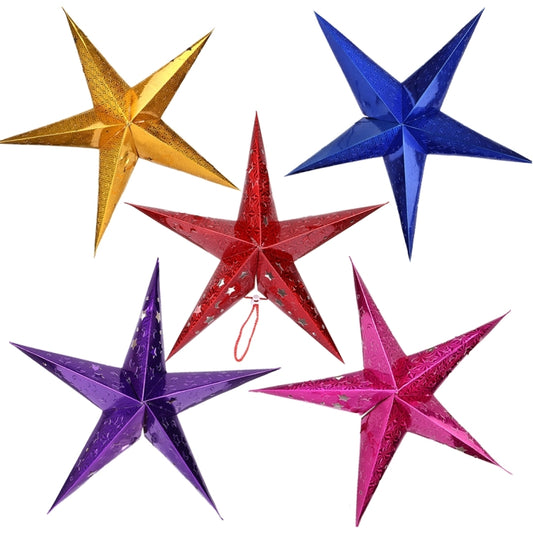 30cm Diagonal (Full Extended) Christmas Decoration 3D Holographic Paper Pentagram, Random Color Delivery, 30cm