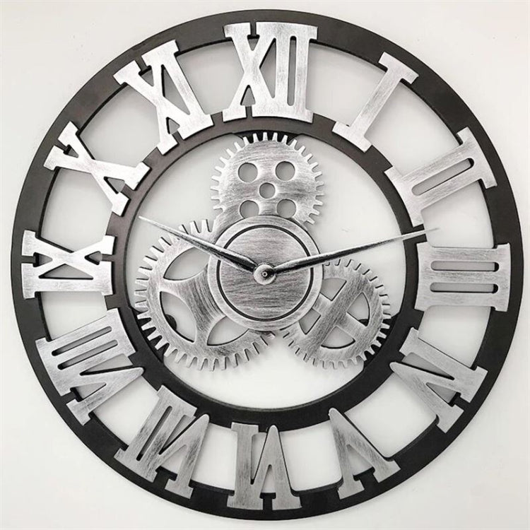 Retro Wooden Round Single-sided Gear Clock Rome Number Wall Clock, Diameter: 35cm, Rome Number 35cm, Rome Number 35cm