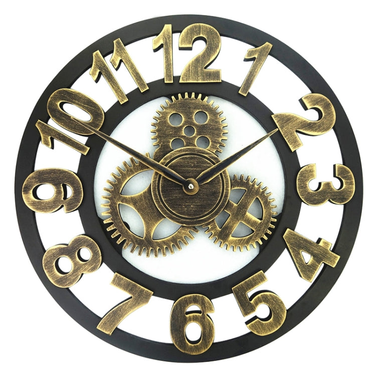 Retro Wooden Round Single-sided Gear Clock Number Wall Clock, Diameter: 50cm, Number 50cm (Silver), Number 50cm (Gold)