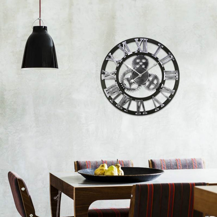 Retro Wooden Round Single-sided Gear Clock Rome Number Wall Clock, Diameter: 70cm, Rome Number 70cm, Rome Number 70cm