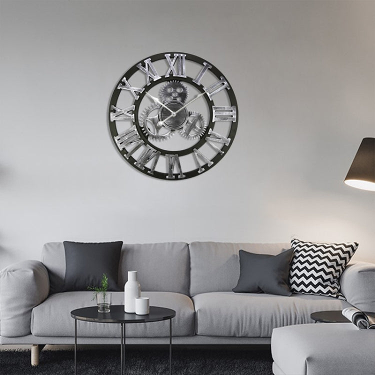 Retro Wooden Round Single-sided Gear Clock Rome Number Wall Clock, Diameter: 70cm, Rome Number 70cm, Rome Number 70cm
