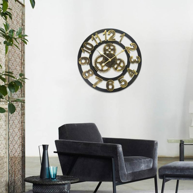 Retro Wooden Round Single-sided Gear Clock Number Wall Clock, Diameter: 58cm, Number 58, Number 58cm
