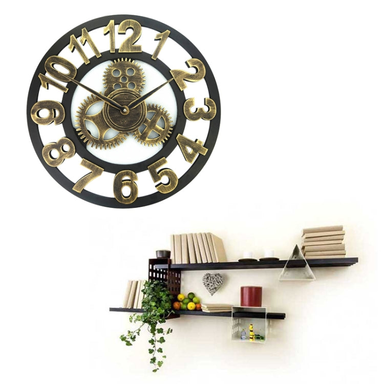 Retro Wooden Round Single-sided Gear Clock Number Wall Clock, Diameter: 58cm, Number 58, Number 58cm
