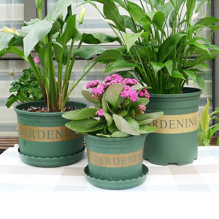 1 Gallon Flower Pots Plant Nursery Pots Plastic Pots Creative Gallons Pots with Tray, Size:17.5*16*16cm, Random Text Background Color Delivery, 17.5*16*16cm
