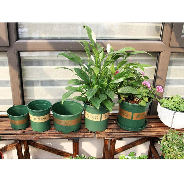1 Gallon Flower Pots Plant Nursery Pots Plastic Pots Creative Gallons Pots with Tray, Size:17.5*16*16cm, Random Text Background Color Delivery, 17.5*16*16cm